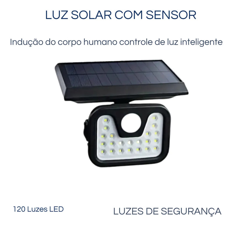 2 Lâmpadas Solares Led Área Externa Com Sensor De Presença Preto